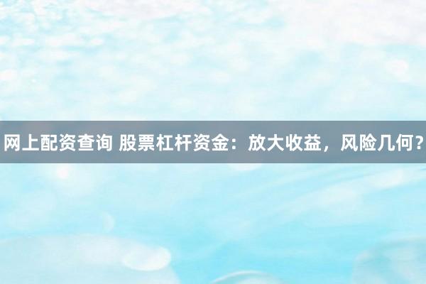 网上配资查询 股票杠杆资金：放大收益，风险几何？