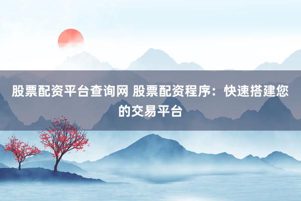 股票配资平台查询网 股票配资程序：快速搭建您的交易平台
