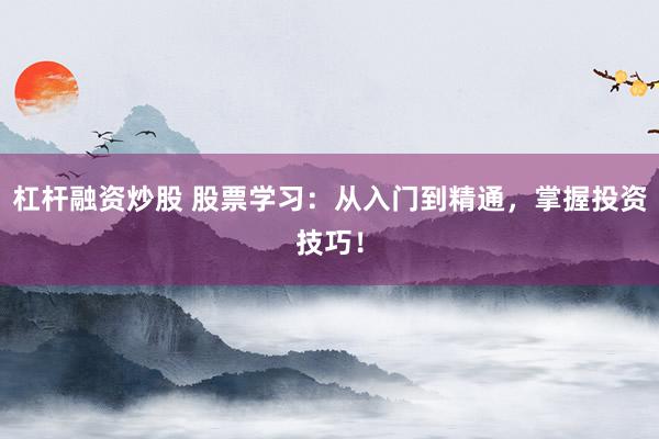 杠杆融资炒股 股票学习：从入门到精通，掌握投资技巧！