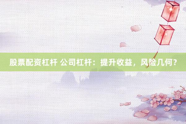 股票配资杠杆 公司杠杆：提升收益，风险几何？