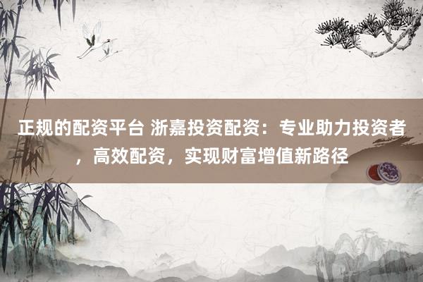 正规的配资平台 浙嘉投资配资：专业助力投资者，高效配资，实现财富增值新路径