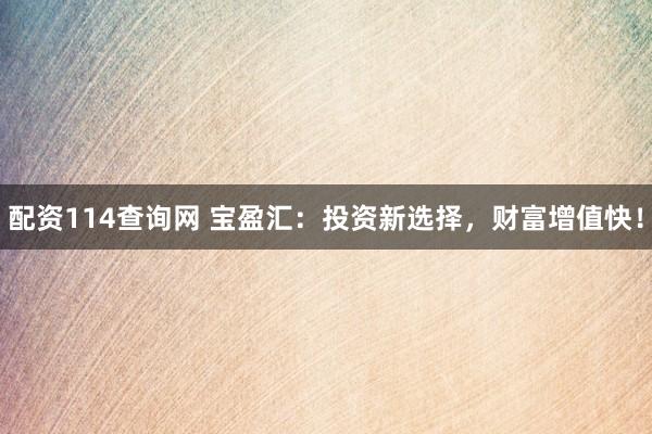 配资114查询网 宝盈汇：投资新选择，财富增值快！