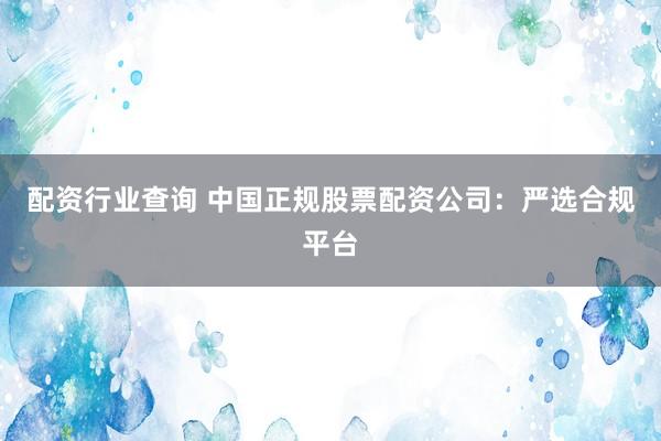 配资行业查询 中国正规股票配资公司：严选合规平台