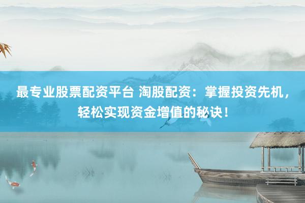 最专业股票配资平台 淘股配资：掌握投资先机，轻松实现资金增值的秘诀！