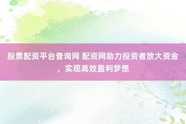 股票配资平台查询网 配资网助力投资者放大资金，实现高效盈利梦想