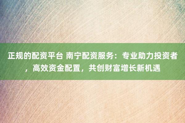 正规的配资平台 南宁配资服务：专业助力投资者，高效资金配置，共创财富增长新机遇