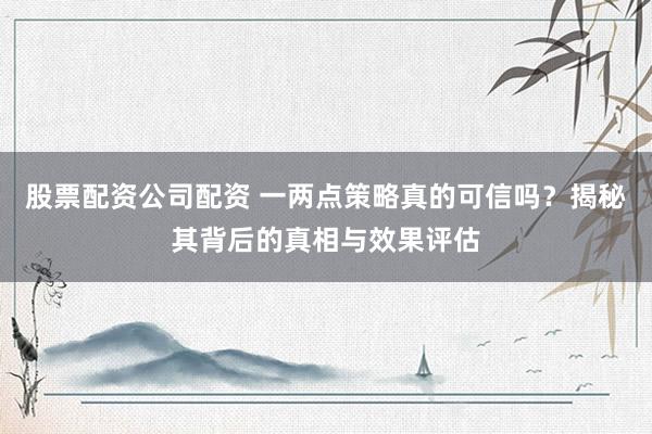 股票配资公司配资 一两点策略真的可信吗？揭秘其背后的真相与效果评估