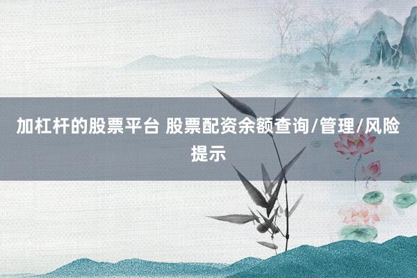 加杠杆的股票平台 股票配资余额查询/管理/风险提示
