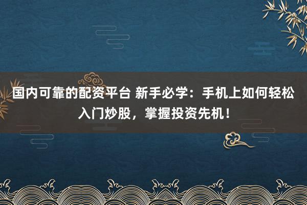 国内可靠的配资平台 新手必学：手机上如何轻松入门炒股，掌握投资先机！