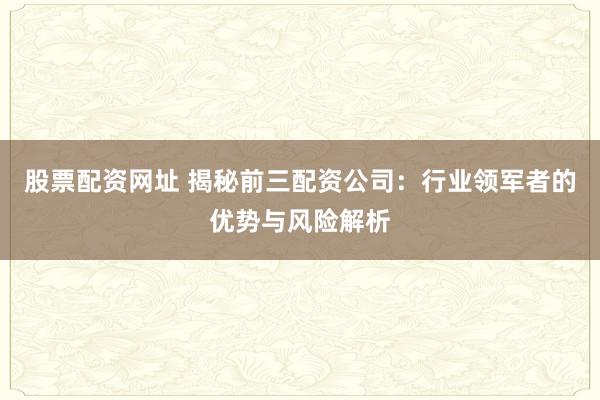 股票配资网址 揭秘前三配资公司:行业领军者的优势与风险解析