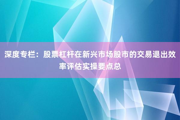 深度专栏:股票杠杆在新兴市场股市的交易退出效率评估实操要点总