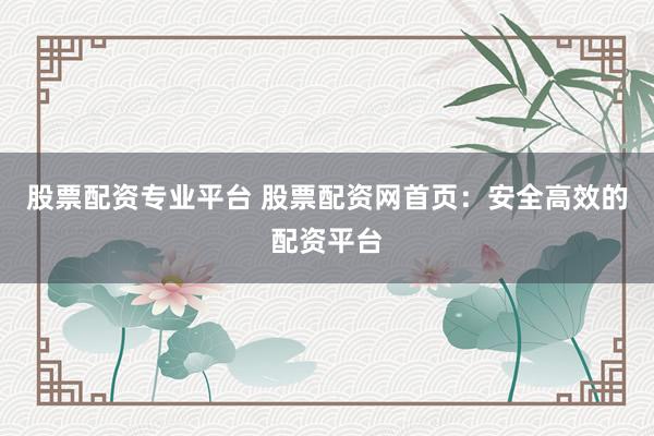 股票配资专业平台 股票配资网首页:安全高效的配资平台