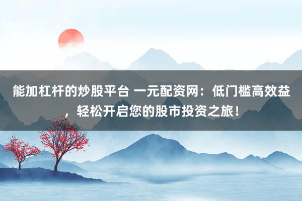 能加杠杆的炒股平台 一元配资网：低门槛高效益，轻松开启您的股市投资之旅！