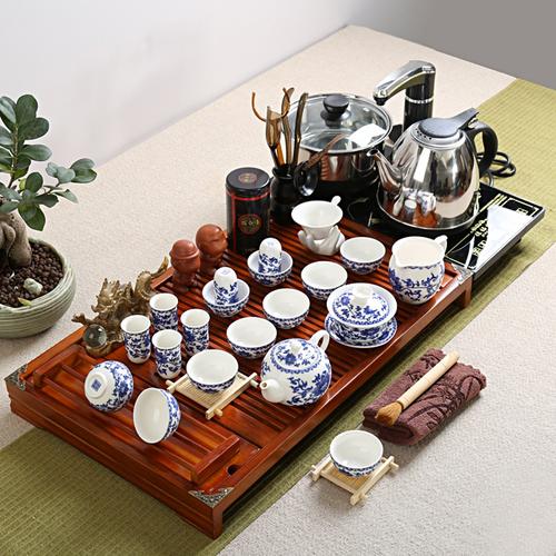 紫砂陶瓷功夫茶具套装整套实木家用茶盘四合一快速炉